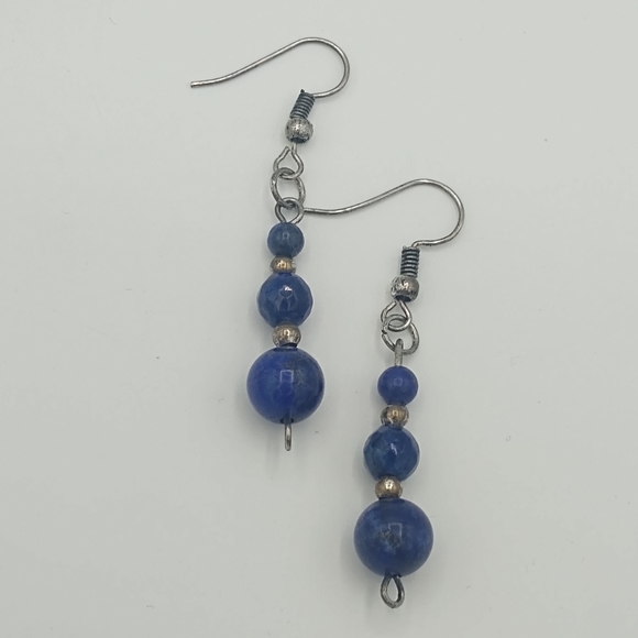 Sodalite Silver tone Dangle Drop Beaded French Hook Earrings Vintage - Picture 2 of 7